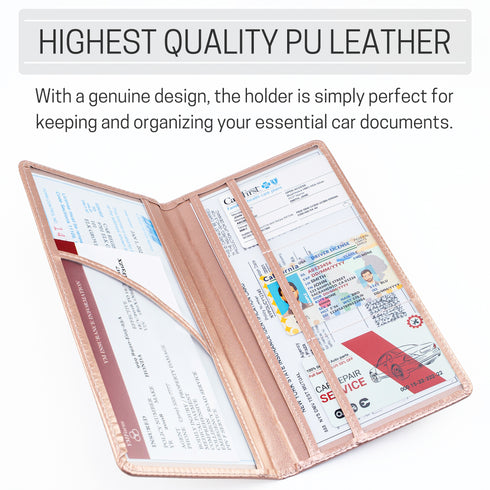 CANOPUS Big Rose Gold Car Registration and Insurance Holder, PU Leather Card Holder, Vehicle Glove Box Organizer for Auto, SUV, Truck